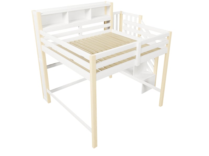  Lit mezzanine led 140x200 cm, grand rangement dessous, échelle de rangement, sans matelas, blanc et naturel  - Conforama E