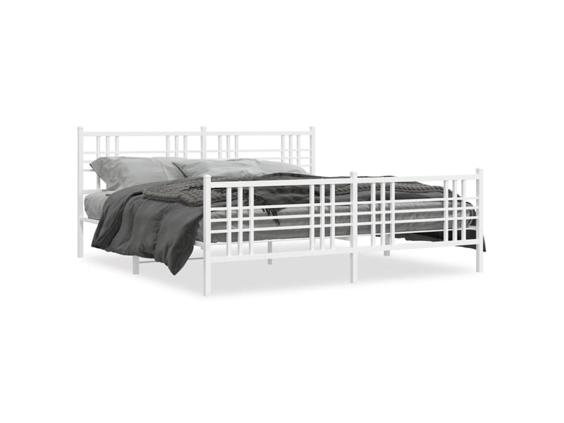  Lit double- lit adulte -  cadre de lit métal sans matelas et pied de lit blanc 200x200 cm  - Conforama A