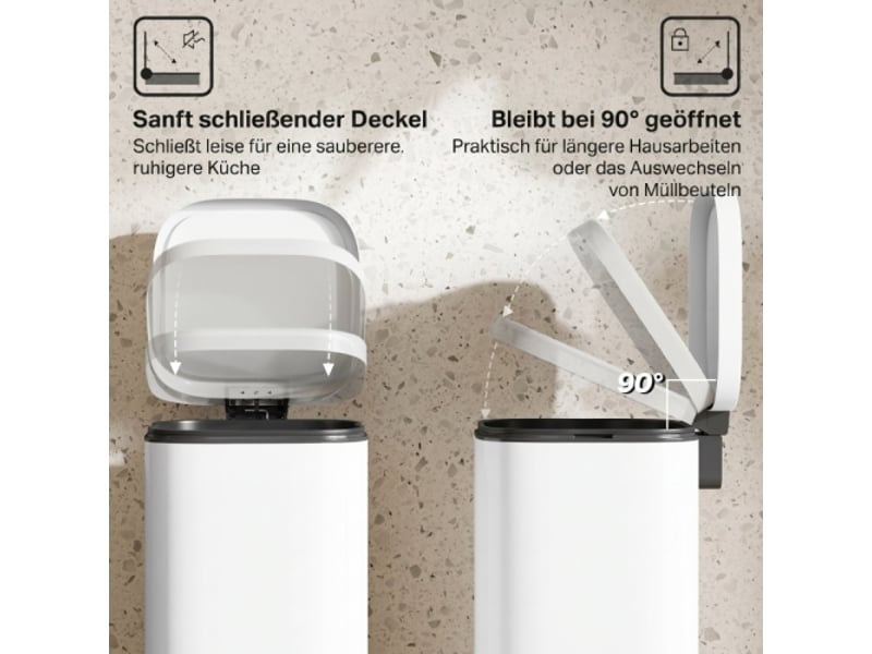  Poubelle de cuisine 30 l à pédale, couvercle soft-close, maintien ouvert, pour la maison  - Conforama E