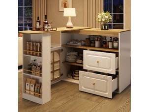 Desserte rotative extensible 138x39x104 cm 2 tiroirs mdf blanc