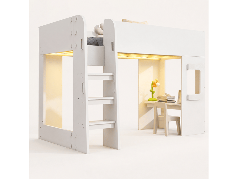 Lit mezzanine 90x200 cm avec bureau led blanc sécurisé - Conforama A
