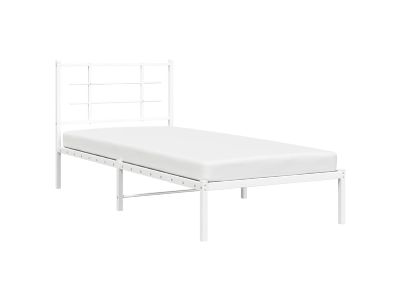  Lit simple- lit adulte -  cadre de lit métal sans matelas avec tête de lit blanc 90x190cm  - Conforama C
