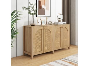 Buffet en rotin naturel meuble de rangement 4 portes style minimaliste pour salon et cuisine 145x80x40cm