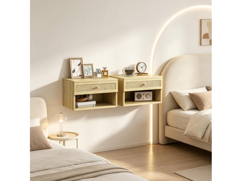  Lot de 2 tables de chevet murales 40 x 34 x 23 cm avec tiroir, naturel  - Conforama B