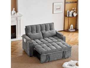 Canapé convertible 3-en-1 avec position allongée, rangements, poches et porte-gobelets en chenille gris