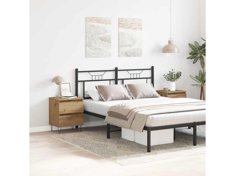  Vidaxl table chevet 2pcs chêne artisanal bois métal tiroirs meuble rangement 40x35x50cm chambre  - Conforama D