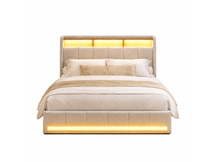 Lit avec rangement 140x200 cm <strong>FOERPL</strong> <strong></strong> coloris beige