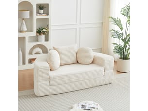 Canapé droit convertible <strong></strong> <strong></strong> 2 places Velours côtelé beige