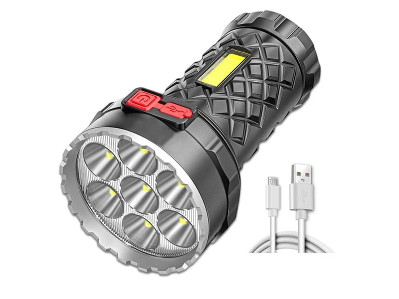  Double source de lumière puissante abs lampe de poche cob lumière latérale usb rechargeable lumineux led torche extérieure nuit pêche  - Conforama A