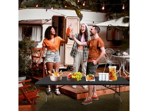 Table pliante portable 244 cm avec poignée, robuste, multifonction, pour camping, pique-nique, fêtes, intérieurextérieur, capacité 135 kg, noire