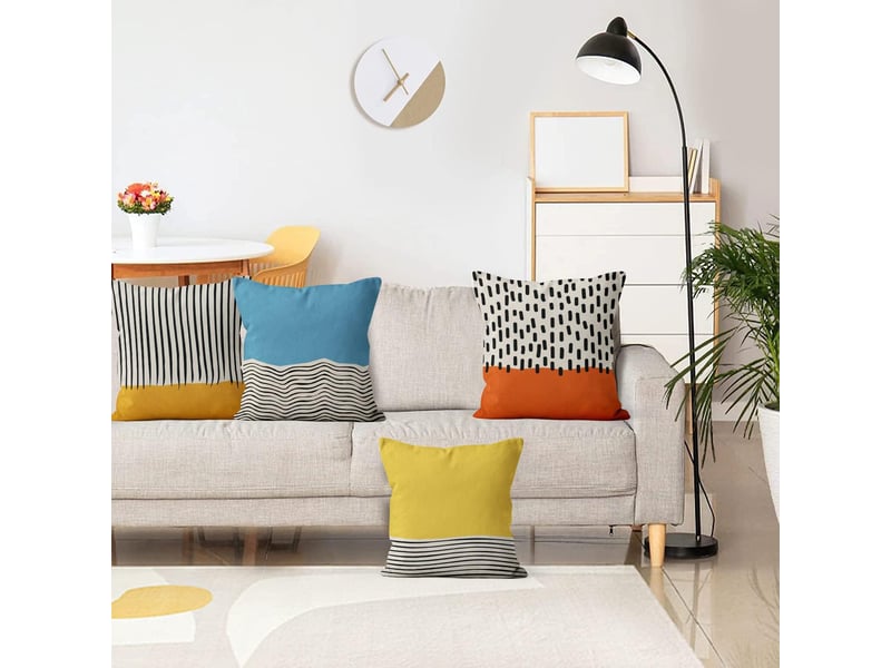  Housse de coussin boho 45 x 45 cm set de 4, mid century abstrait moderne géométrique décoratif housses de coussins jaune brûlé orange housse de coussin  - Conforama B