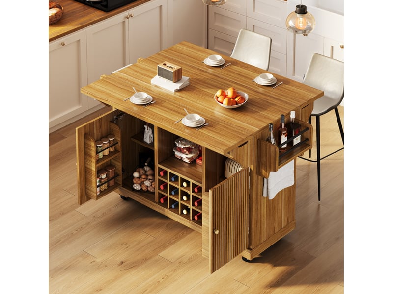  Desserte cuisine sur roulettes, plateau rabattable, rangement, marron foncé  - Conforama B
