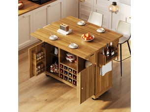 Desserte cuisine sur roulettes, plateau rabattable, rangement, marron foncé
