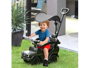 Voiture porteur mercedes-benz g350 3-en-1 noire avec barre de poussée, volant et coffre, pour enfants
