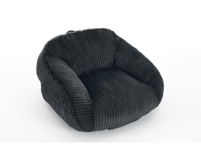 Fauteuil pouf adulte avec dossier enveloppant et assise moelleuse, sans montage, en velours côtelé gris foncé - Conforama A