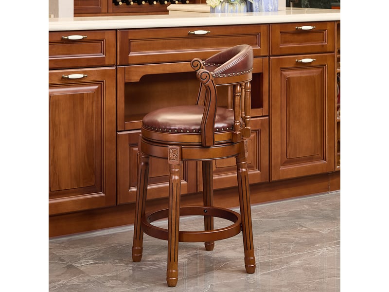  Tabouret de bar pivotant,54,8x54,8x96 cm,avec dossier,cuir véritable,marron  - Conforama D