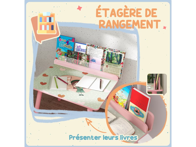  Ensemble table et chaise enfant table pour enfant avec chaise avec porte-livres motifs d'ours pour enfants 3-8 rose ans  - Conforama E