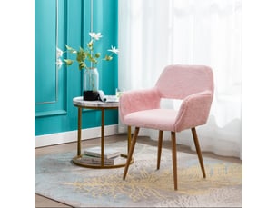 Fauteuil de table en fausse fourrure - 59x46x79 cm - fauteuil rembourré pieds métal effet bois - rose