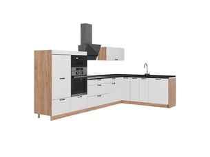 Vicco cuisine en angle, blanc campagnechêne de force doré, 347 x 207 cm, pt anthracite