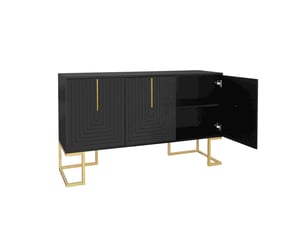 Buffet 3 portes 138 x 40 x 80,5 cm, étagères réglables, façades rainurées, poignées métal, noir