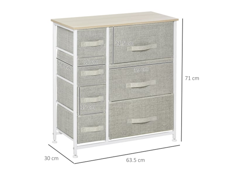  Commode grise 7 tiroirs pliables en tissu 63,5x30x71 cm, meuble de rangement gain de place  - Conforama C