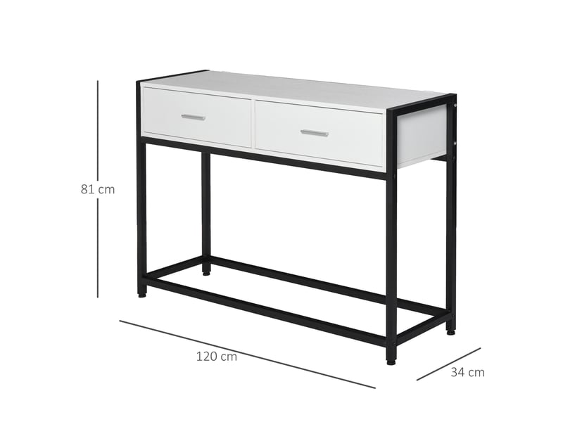  Console moderne avec 2 tiroirs et pieds réglables pour salon, 120 x 34 x 81 cm, noir et blanc  - Conforama D