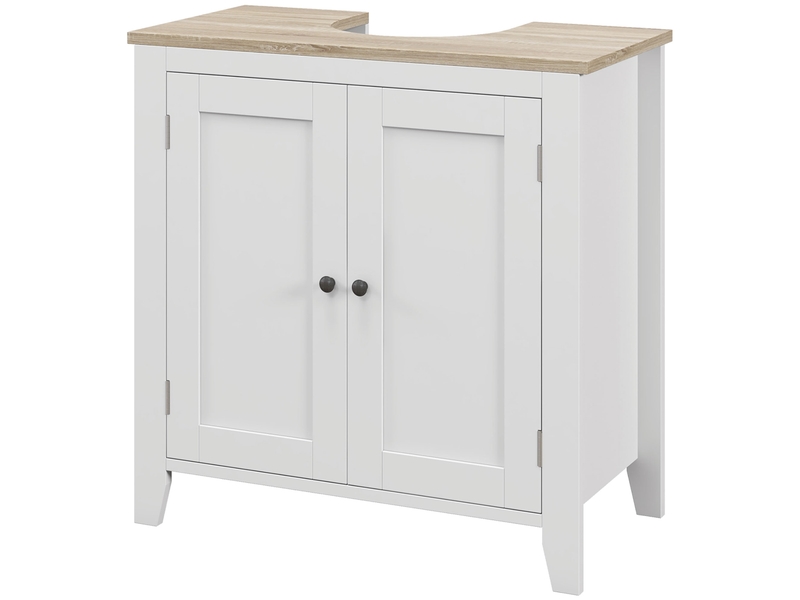  Meuble sous évier, placard bas à 2 portes et étagère réglable, style moderne, 60 x 30 x 60 cm, blanc  - Conforama B