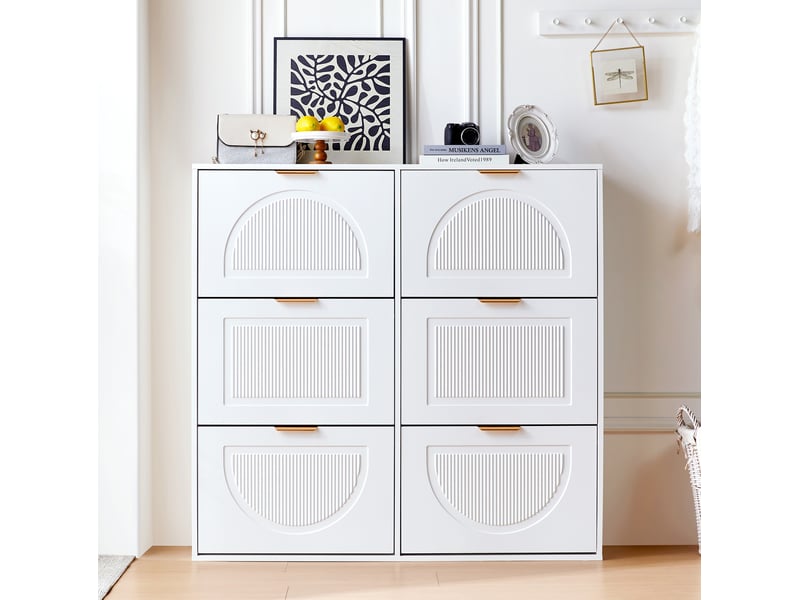  Meuble à chaussures ulevr à 6 abattants, rangement étroit 118 x 25 x 115 cm, mdf et panneaux de particules, blanc  - Conforama D