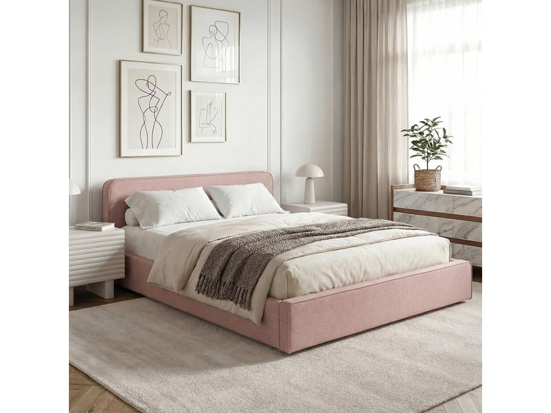 Lit double belarti 140 x 190 cm, revêtement en tissu - rose - Conforama B