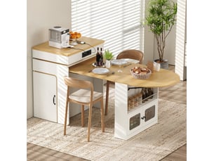 Îlot de cuisine extensible à roulettes avec led, 3 portes 2 tiroirs, blanc