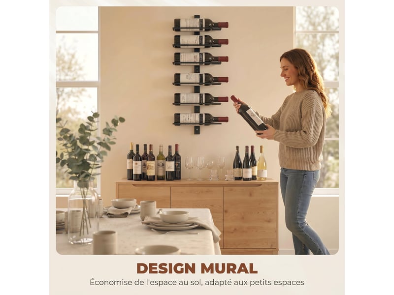  Porte bouteille mural en acier pour 6 bouteilles, pour cuisine, bar, salle à manger, noir, cave  - Conforama E