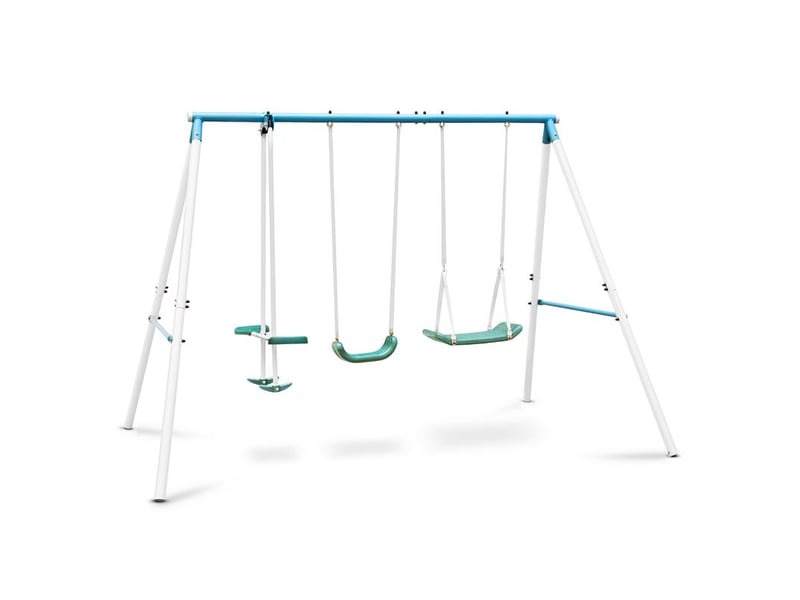 Balançoire Enfant Extérieur OneConcept Olav - 3 Agrès, 4 Places - Pour 3-8 Ans, Charge Max 120kg - Métal Galvanisé - 10