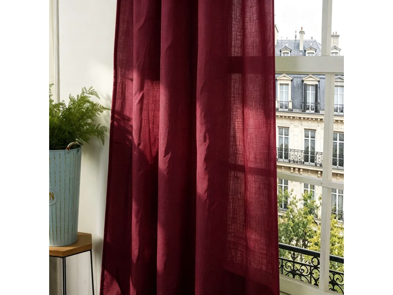  Lot de 2 voilages ajustables + 8 anneaux pince 140 x 270 cm evasion polyester effet lin  - Conforama E