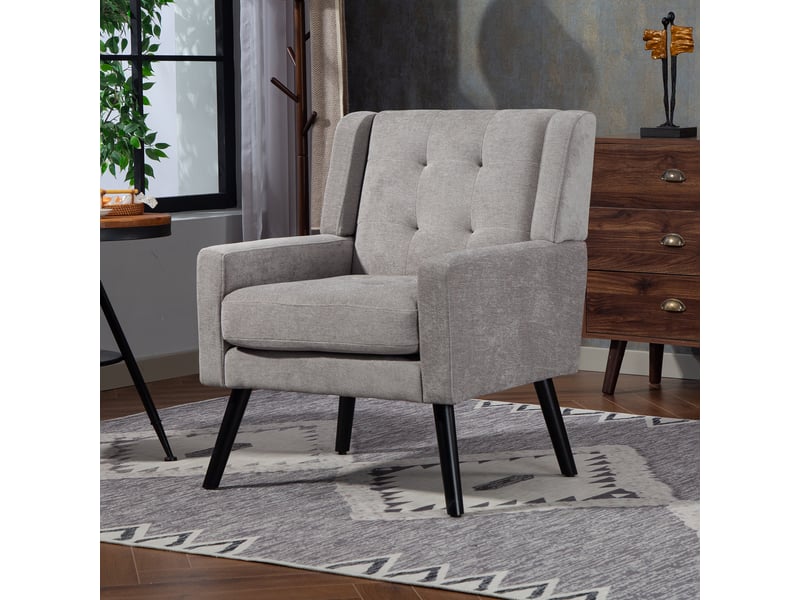  Lot de 2 fauteuils,1 et 2 places avec capitonnage,tissu,gris clair  - Conforama D
