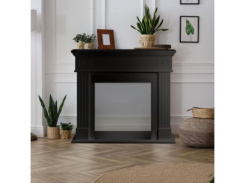 Cambridge - cadre de cheminée 110 x 100 x 36 cm, revêtement décoratif en mdf noir - Conforama B