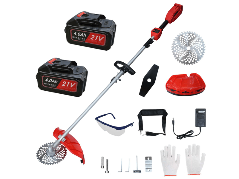  Débroussailleuse industrielle sans fil 21v 700w avec 2 batteries 4.0ah et lames multifonctions – coupe-bordure électrique puissant pour fauchage intensif, jardin et broussailles  - Conforama A