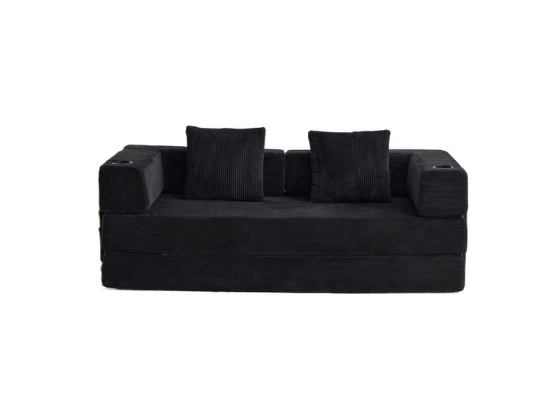 Canapé canapé de sol convertible dossier de soutien oreiller accoudoir intégré porte-gobelet intégré poche latérale tissu côtelé - Conforama A