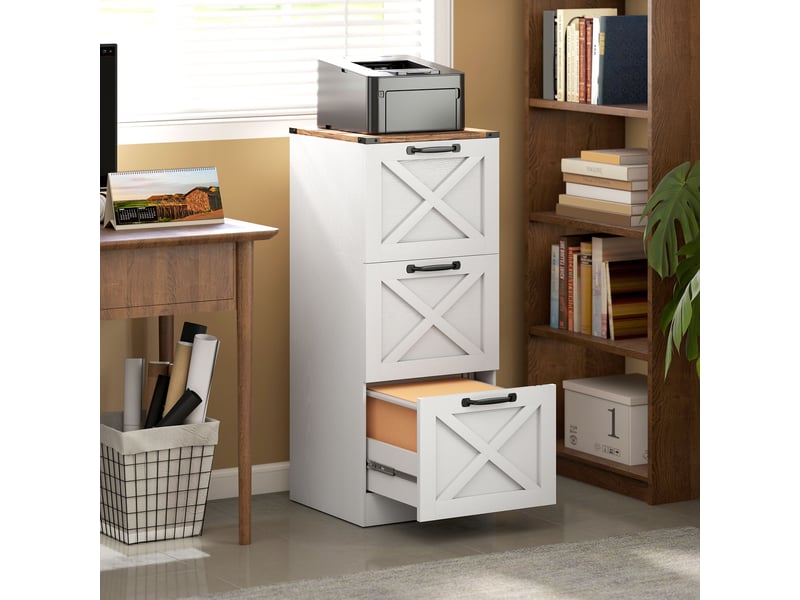  Caisson de bureau avec 3 tiroirs, dossiers suspendus pour formats lettrea4, style rustique, 40x40x101cm, blanc  - Conforama C