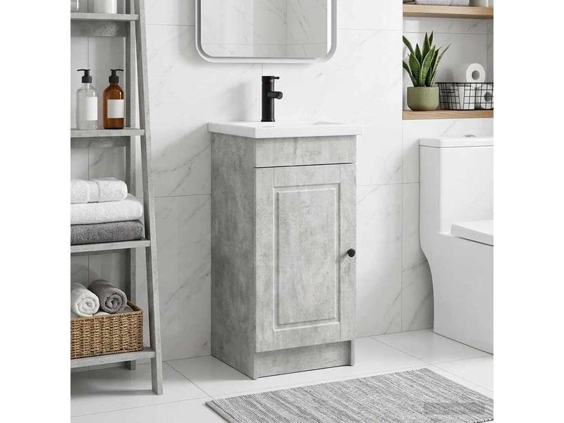 Meuble salle de bain avec évier, meuble de rangement gris béton 42x40x84.5 cm shl8933 - Conforama B