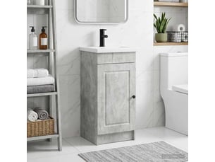 Meuble salle de bain avec évier, meuble de rangement gris béton 42x40x84.5 cm shl8933