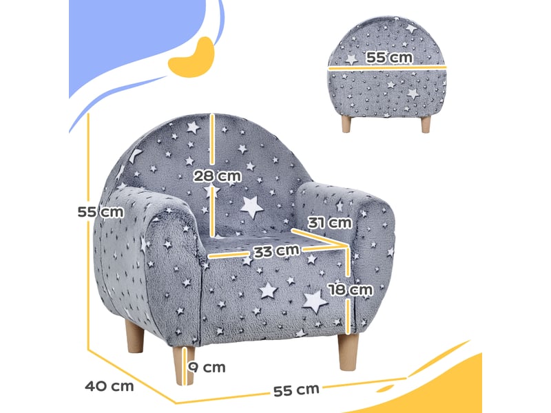  Fauteuil de salon, fauteuil enfants, canapé pour enfants, velours, 55x40x55cm, gris  - Conforama E