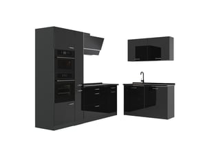 Vicco cuisine en angle, noir haute brillanceanthracite, 230 x 120 cm plan de travail anthracite