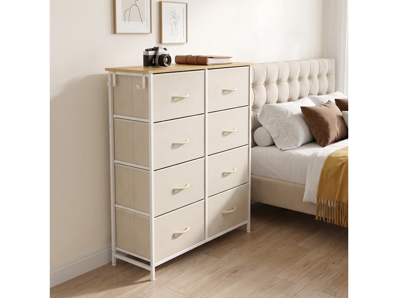  Commode 8 tiroirs 4 poches 2 crochets beige  - Conforama D
