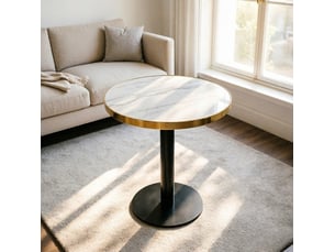 Table d’appoint ronde, table salon moderne table décorative effet marbre bord doré, design moderne, mdf, coloris blanc