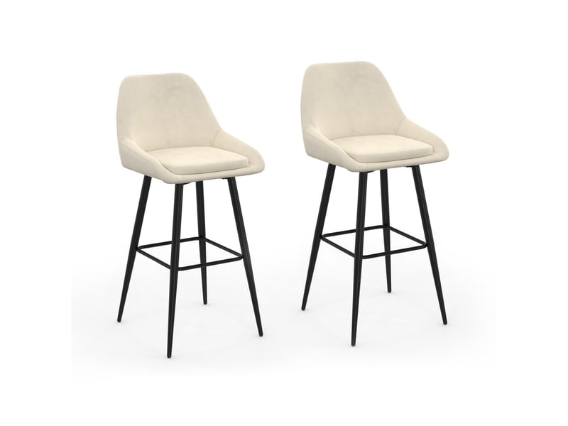 Lot de 2 tabourets de bar thalya en velours beige avec demi-accoudoirs  - Conforama A