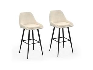 Lot de 2 tabourets de bar thalya en velours beige avec demi-accoudoirs