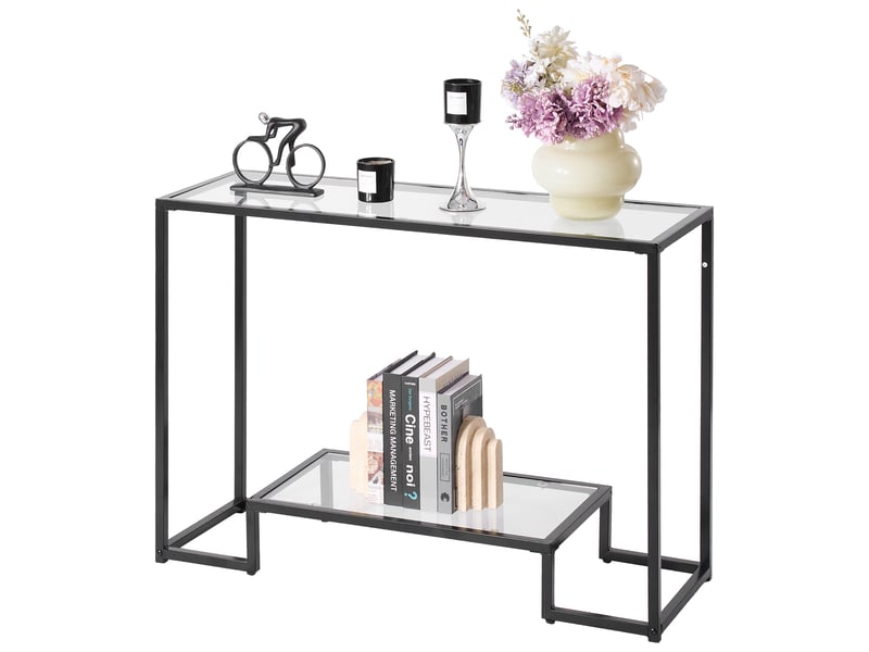  Vevor table console verre 2 niveaux, rectangulaire, moderne, noir.  - Conforama A