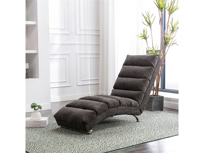 Chaise longue relax fixe vibrante en tissu effet lin avec poche latérale, gris foncé, 55 x 148 x 84 cm Fay Lum - Conforama D