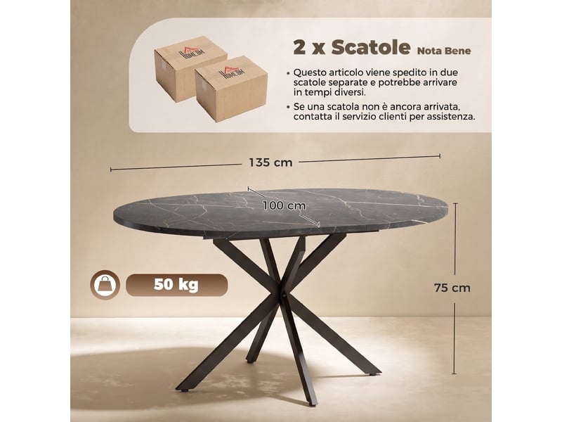 Table à manger extensible pour 4 à 6 personnes avec plateau extensible, piètement en x, marbre noir - Conforama E