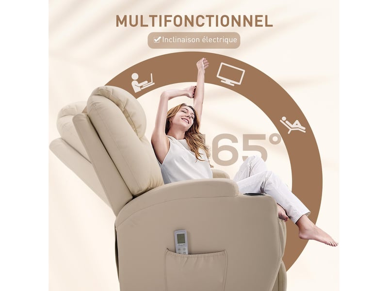  Fauteuil de relaxation et massage électrique en synthétique pu crème 82x97x110 cm  - Conforama E